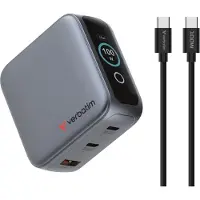 Verbatim Mini GaN Lader met display, 100W, 2x USB-C, 1x USB-A