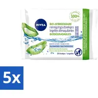 Nivea 5 x – Reinigingsdoekjes – Bio Aloe Vera – 25 Doekjes - Voordeelverpakking - 5 stuks