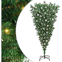 vidaXL Ondersteboven Kunstkerstboom met Bal Set Groen 210 cm PVC