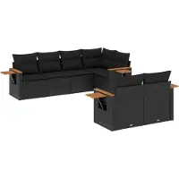 vidaXL 7-delige tuinmeubelset met kussens, zwart, polyrotan