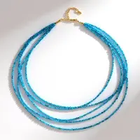 Cavill - Apatiet Halsketting - 925 Sterling Zilver Verguld - 57.99 ct Gefacetteerde Ronde Kralen - Meerstrengig, Verstelbaar - Elegant Blauw