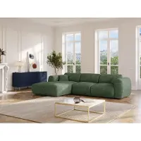 Vente-unique Grote hoekslaapbank links express in groen ribfluweel - Matras 13 cm traagschuim POGNI