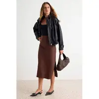 Trendyol TRENDYOLMİLLA Dames Bruin Effen Midi Kokerrok- rok Rokken
