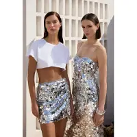 Trendyol TRENDYOLMİLLA Dames Zilverkleurig Effen Extra Kort / Super Mini Bodycon Kokerrok- rok Rokken