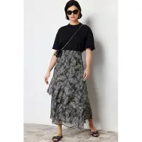 Trendyol Modest Dames Zwart Dierenprint Maxi Uitlopend rok A-lijn Modest Rokken
