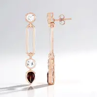Cavill - Zilveren Oorbellen - 925 Sterling Zilver Roséverguld - Roze Zirkoon 3,98 ct - Peervorm & Rond - Lange 43 mm Elegante Oorbellen Dames