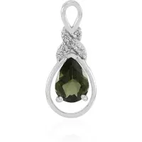 Cavill - Zilveren Hanger met Peervormige Moldaviet 0,83 ct en Cambodjaanse Zirkonen 0,10 ct - Platina Verguld - Exclusieve Handgemaakte Sieraden