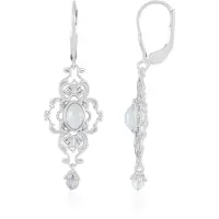 Cavill - 925 Sterling Zilver Zilveren Oorbellen met 0,815 ct Welo Opaal - Platina Verguld - Elegante Ovale Cabochon & Ronde Kraal Clip Oorbellen