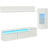 MODFU - Tv-Meubelset - Led-Verlichting - Minimalistisch - Voor Woonkamer - MDF En Acryl Met Glas - Wit - 180 Cm