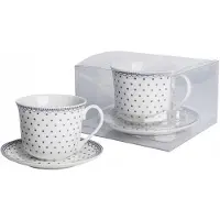 Livello Jumbo Mok met Schotel - Grijs Gestipt - 400 ml