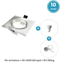 Tsong GU10 inbouwspots compleet - 10 stuks - vierkant zilver - LED 5W 440lm warmwit 2700K - incl. fittingen - 230V