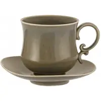 Marco polo Elegante Porseleinen Kop in Schotel 400ml Boho Grijs Retro