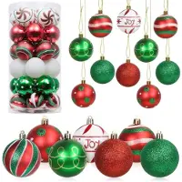 Famanu – Onbreekbare kerstballen set van 24 stuks, 6 cm, rood en groen, handgeschilderd