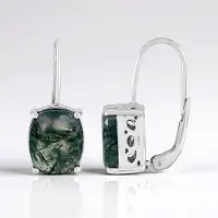 Cavill - Zilveren Oorbellen 925 Sterling Zilver met 7,13 Ct Antiek Geslepen Braziliaanse Groene Mosagaat - Elegante Duurzame Sieraden