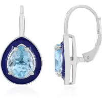 Cavill - Oorbellen 925 Sterling Zilver Platina Verguld - Hemelsblauwe Peervormige Topaas 3,7 ct - Elegante Draper Vorm Braziliaanse Edelsteen