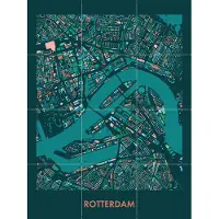 IXXI Rotterdam Mozaïek Teal, Kunst in Kaart - 60 x 80 cm - Grote wanddecoratie en posters - Geometrische Kunst, Modern, Typografie, Kleurrijk