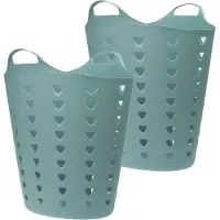 Excellent houseware Flexibele wasmand - 2x - groen - 60 liter - kunststof - 47 x 50 cm