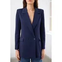 Trendyol TRENDYOLMİLLA Dames Donkerblauw Effen Lang Oversized Blazers