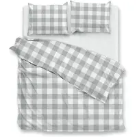 Zohome Dekbedovertrek Quattro-di-Lino - Bedlinnen met Ruiten - 240x200-220 cm - Grijs - Dekbedhoes van 100% Katoen