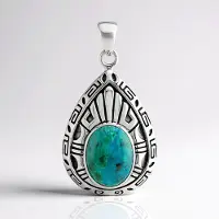 Cavill - Zilveren hanger met 925 sterling zilver - 6,606 ct Chrysokoll ovale cabochon uit Zuid-Afrika - Handgemaakt, modern design, duurzaam