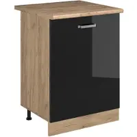 Vicco Keukenonderkast R-Line Zwart hoogglans/Goudkleurig Eiken 60 cm met 1 deur goudkleurig eiken werkblad, Model 72200