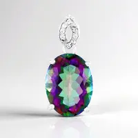 Cavill - Zilveren hanger platina-geplateerd - Mystieke ovale kwarts 8,655 ct - 925 sterling zilver - Zirkonen Tanzania - Elegant & Handgemaakt