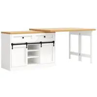 STILVORA Keukeneiland - 360° Draaibaar Met Schuifdeuren En 2 Lades - Voor Keuken En Eethoek - MDF En Metaal - Wit - 120-197x40x72 Cm