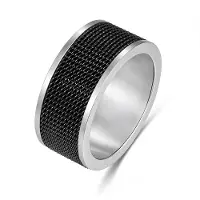 Frank 1967 7FR-0028-61 Heren Ring – Staal met Zwarte Details – Ringmaat 61