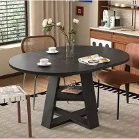 OKWISH eettafel van rundleer met opbergruimte, plateaus, keukentafel met uitschuifbaar tafelblad, geschikt voor 4-6 personen, zwart