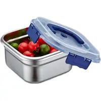 LONGZIMING RVS Vershoudbak met Deksel - Voedselbewaarbak - Vershouddoos voor Koelkast en Diepvries - Stapelbare Bewaarbak - Met Siliconen Afdichting en Klikdeksel - 19,5 x 19,5 x 12,5 cm