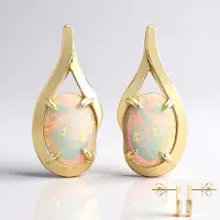 Cavill - Elegante 9 Karaat Geelgouden Oorbellen met Australische Mintabie Ovale Cabochon Opalen - 0,7 ct - Sieraden met Opalen