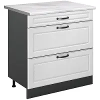 Vicco Keukenonderkast R-Line Wit landelijk/Antraciet 80 cm met 3 laden marmer werkblad, Model 72398