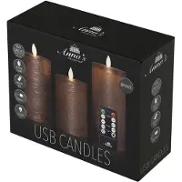 Anna's Collection Oplaadbare led kaarsen 7,5 x 10 cm, 12,5 cm, 15 cm | Brons | Bewegende vlam | 3 stuks