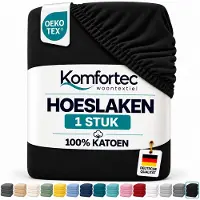 Komfortec Jersey Stretch Hoeslaken 90x200 cm - 23cm Matrasdikte- Rondom Elastiek - 100% Katoen - Zwart