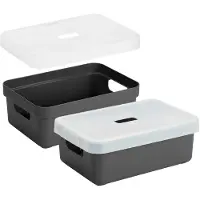 Sunware Opbergboxen met transparante deksel - 4x stuks - kastmanden - antraciet - 9 liter - kunststof - 35 x 25 x 12 cm - Opbergers