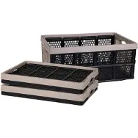 Storage solutions Inklapbare boodschappenkrat - 3x - opbergkrat - zwart / beige - 48 x 35 x 24 cm - vouwkrat - 32 liter