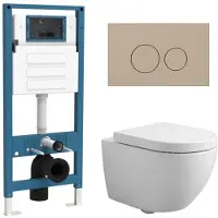 Qeramiq Dely Swirl Compact Toiletset - inbouwreservoir flush - 25mm zitting - kunststof bedieningsplaat taupe - ronde knoppen - glans wit SW1471012/SW1471015/SW1448813/SW1102378