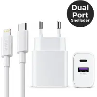 WISEQ USB C snellader 25W - geschikt voor iPhone 14 / 13 / 12/ 11 / X Pro Max en iPad – inclusief USB C naar Lightning kabel 2 meter – wit – Wise