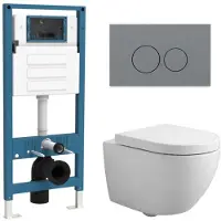 Qeramiq Dely Swirl Compact Toiletset - inbouwreservoir flush - 25mm zitting - kunststof bedieningsplaat licht grijs - ronde knoppen - glans wit SW1471012/SW1471015/SW1448813/SW1102374