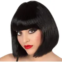 Atosa Verkleedpruik voor dames half lang haar - Zwart - Bob lijn - Carnaval/party - Verkleedpruiken