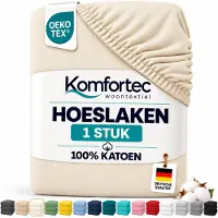Komfortec Jersey Stretch Hoeslaken 140x200 cm - 23cm Matrasdikte- Rondom Elastiek - 100% Katoen - Creme