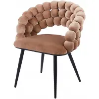 FurniTex Bubble - Eetkamerstoel - Cappuccino fluweel - Gevlochten rugleuning - Metalen poten