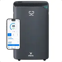 Vibrix DryFlow20 Pro Luchtontvochtiger & Luchtreiniger – 20L per dag – Bediening via App – Ionisator & UV-licht – Wasdroogfunctie – Energiezuinig – Voor Badkamer, Kelder en Zolder – Dehumidifier