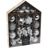 Home Styling Collection - Set kerstballen in verschillende vormen, 32 stuks - zilver