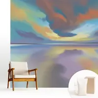Wallfluent Fotobehang - Blauw Vliesbehang - 250x250 cm - Regenboogzonsondergang Muurschildering - Slaapkamer behang Landschappen - Fotobehang Vlies - Slaapkamer behang