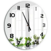 Tulup Wandklok - Kruiden Decoratieve Glazen Klok - fi60 cm - Groente Glazen Wandklok Design - Zwarte handen - Ronde Klok - Glazen Klok Met Print - Wandklok Glas Met Motief