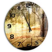 Tulup Wandklok - Olijfboom Glazen Wandklok Design - fi60 cm - Bruin Klok Glas Met Opdruk - Zwarte handen - Ronde Klok - Wandklok Glas Met Motief - Decoratieve Glazen Klok