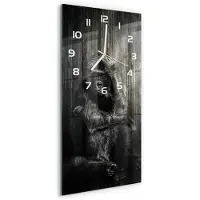 Tulup Wandklok - Gorilla Klok Glas Met Opdruk - 30x60 cm - Zwart Moderne Wandklok Glas - Witte handen - Rechthoekige Klok - Decoratieve Glazen Klok - Glazen Wandklok Design