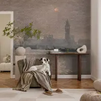 Coloray Vliesbehang - Grijs Snellijm Behang - 250x104 cm - Nachtpanorama Muurschildering - Gang behang Landschappen - Fotobehang Vlies - Slaapkamer behang