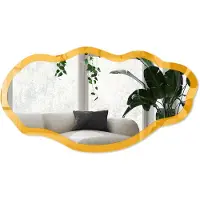 Wallfluent Steengeel Spiegel - Beige Stijlvolle Wandspiegel - Organische Spiegel - Slaapkamer, Woonkamer, Kantoor - Minimalistisch - 45x90 cm - Totale afmeting 52x97 cm